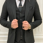 Miami Black Slim Fit Peak Lapel Pinstripe Suit