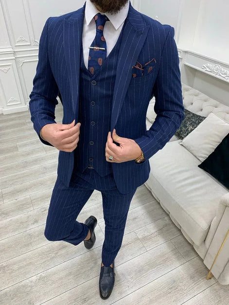 Miami Blue Slim Fit Peak Lapel Pinstripe Suit