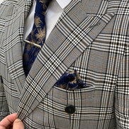 Miami Brown Gray Slim Fit Double Breasted Plaid Suit