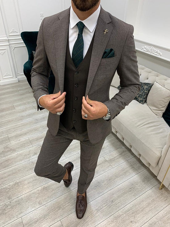 Coffee Brown Slim Fit Notch Lapel Suit