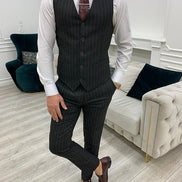 Miami Dark Gray Slim Fit Peak Lapel Pinstripe Suit