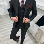 Miami Dark Gray Slim Fit Peak Lapel Pinstripe Suit