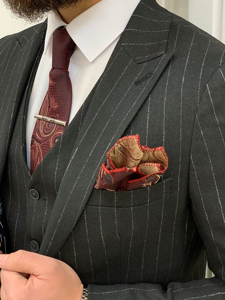 Miami Dark Gray Slim Fit Peak Lapel Pinstripe Suit