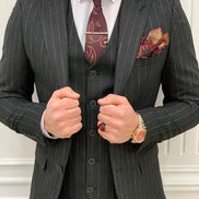 Miami Dark Gray Slim Fit Peak Lapel Pinstripe Suit