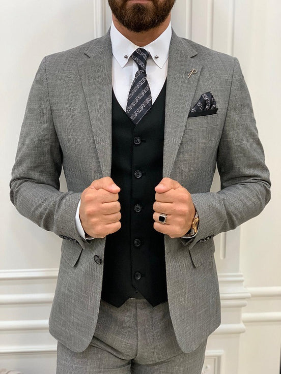 Light Gray Slim Fit Three Piece Notch Lapel Wedding Groom Suit for Men by GentWith.com with Free Worldwide Shipping