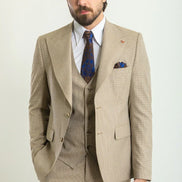 GentWith Mitchell Beige Slim Fit Peak Lapel 3 Piece Plain Suit