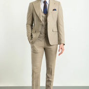 GentWith Mitchell Beige Slim Fit Peak Lapel 3 Piece Plain Suit
