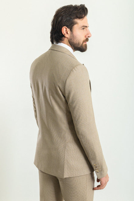 GentWith Mitchell Beige Slim Fit Peak Lapel 3 Piece Plain Suit