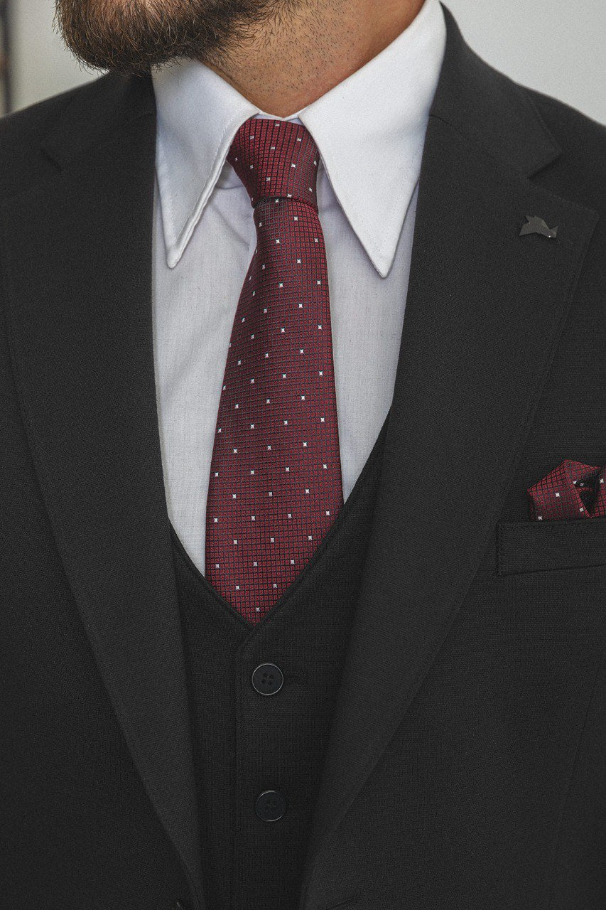 Mitchell Black Slim Fit Notch Lapel 3 Piece Suit