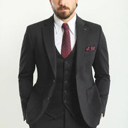 Mitchell Black Slim Fit Notch Lapel 3 Piece Suit