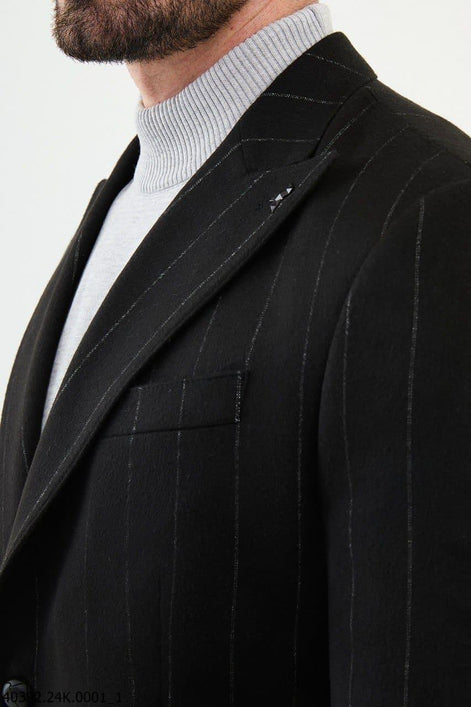 Mitchell Slim Fit Chalk Stripe Black Wool Blazer