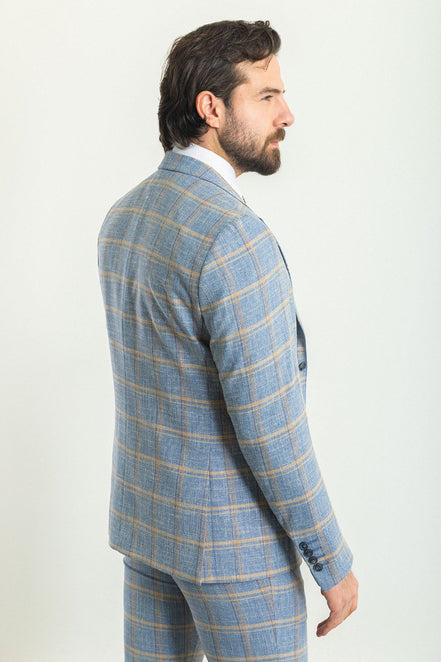 GentWith Mitchell Blue Slim Fit Notch Lapel 3 Piece Plaid Suit