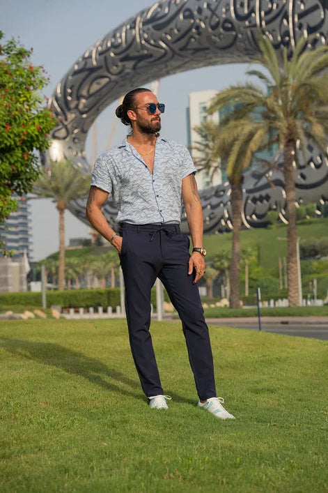 Blue Slim Fit Short Sleeve Shirt for Men by GentWith M Blue Slim Fit Short Sleeve Shirt for Men by GentWith M