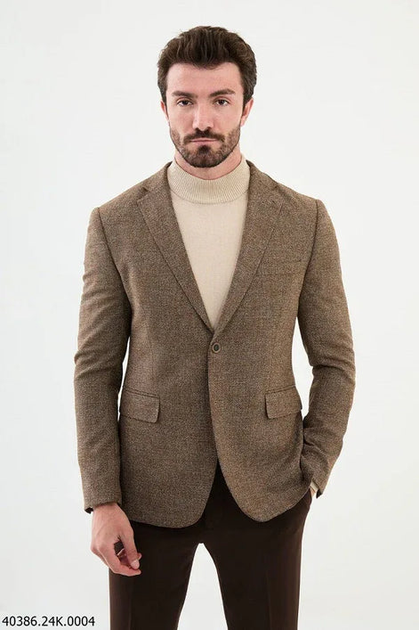 Mitchell Slim Fit Patterned Brown Blazer