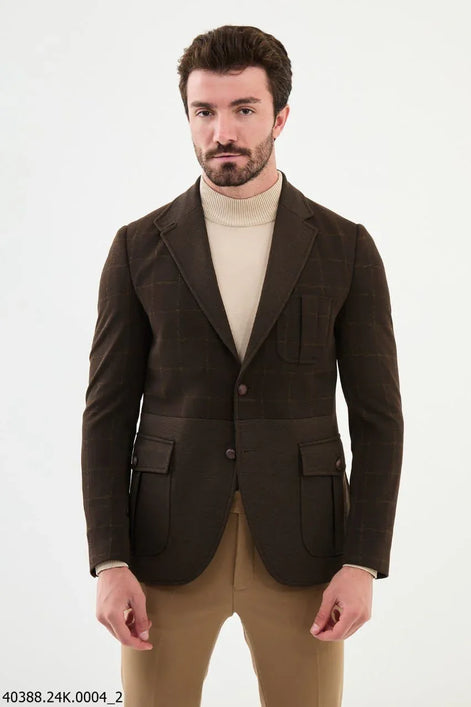 Mitchell Slim Fit Wool Brown Plaid Blazer