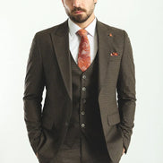 Mitchell Brown Slim Fit Peak Lapel 3 Piece Check Suit