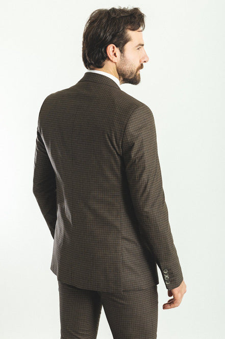 Mitchell Brown Slim Fit Peak Lapel 3 Piece Check Suit