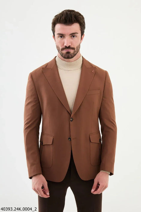 Mitchell Slim Fit Peak Lapel Brown Blazer