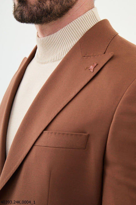 Mitchell Slim Fit Peak Lapel Brown Blazer