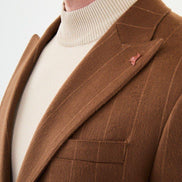 Mitchell Slim Fit Chalk Stripe Brown Wool Blazer