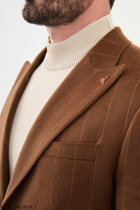 Mitchell Slim Fit Chalk Stripe Brown Wool Blazer