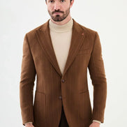Mitchell Slim Fit Chalk Stripe Brown Wool Blazer