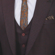 Mitchell Burgundy Slim Fit Peak Lapel 3 Piece Check Suit