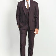 Mitchell Burgundy Slim Fit Peak Lapel 3 Piece Check Suit