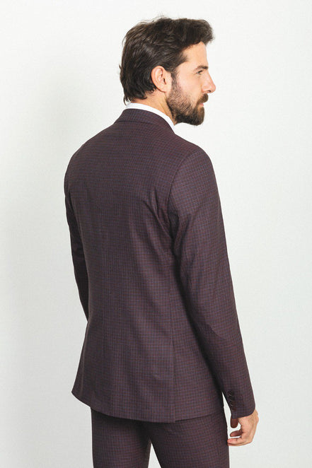 Mitchell Burgundy Slim Fit Peak Lapel 3 Piece Check Suit