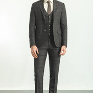 Mitchell Coffee Blue Slim Fit Notch Lapel 3 Piece Check Plaid Suit