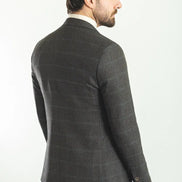 Mitchell Coffee Blue Slim Fit Notch Lapel 3 Piece Check Plaid Suit