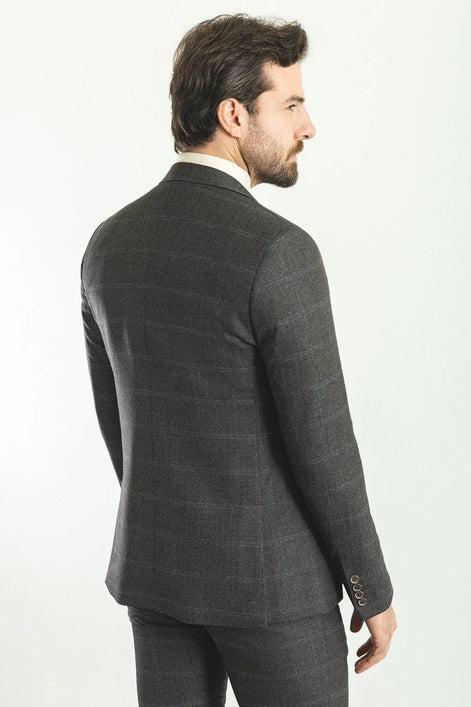 Mitchell Coffee Blue Slim Fit Notch Lapel 3 Piece Check Plaid Suit