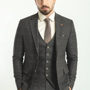Mitchell Coffee Blue Slim Fit Notch Lapel 3 Piece Check Plaid Suit