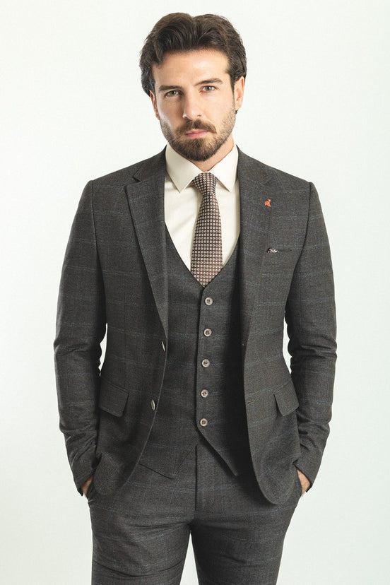 Coffee Blue Plaid Suit