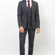 Mitchell Dark Gray Slim Fit Peak Lapel 3 Piece Check Suit