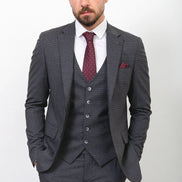 Mitchell Dark Gray Slim Fit Peak Lapel 3 Piece Check Suit