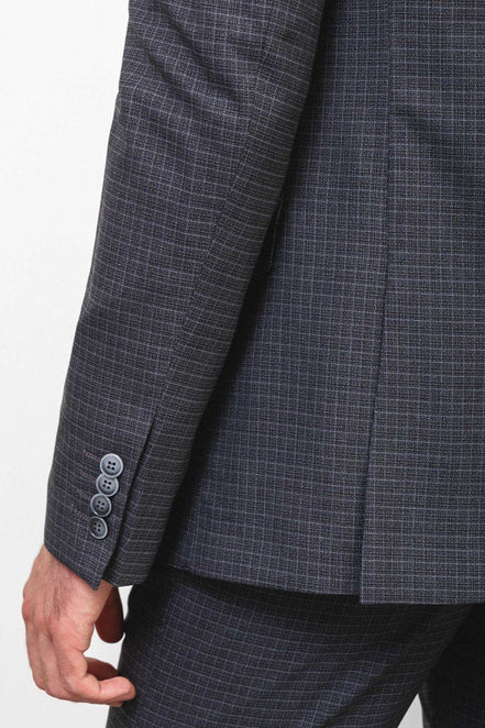 Mitchell Dark Gray Slim Fit Peak Lapel 3 Piece Check Suit