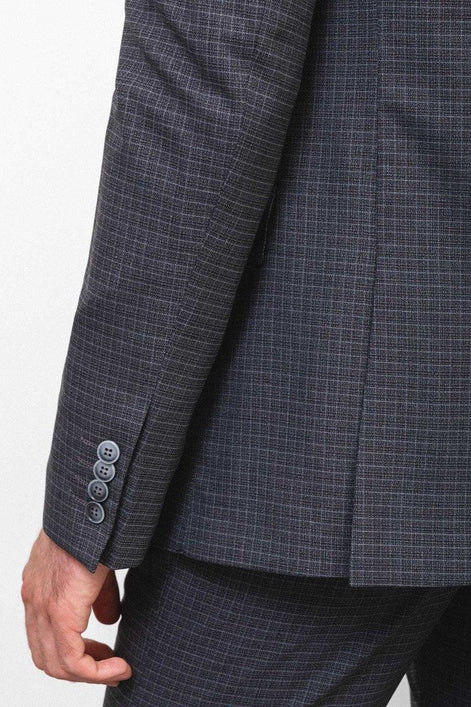 Mitchell Dark Gray Slim Fit Peak Lapel 3 Piece Check Suit