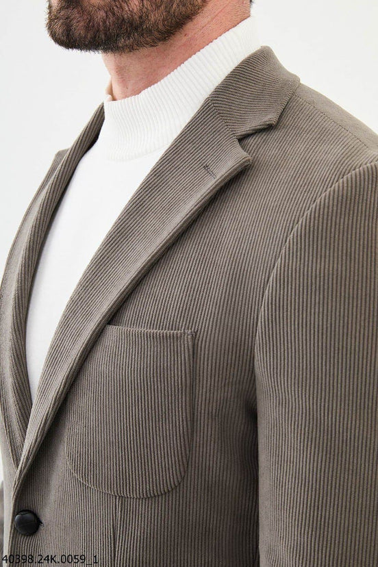 Dust Slim Fit Notch Lapel Striped Men's Velvet Blazer