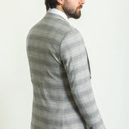 Mitchell Gray Blue Slim Fit Notch Lapel 3 Piece Crosshatch Plaid Suit