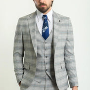 Mitchell Gray Blue Slim Fit Notch Lapel 3 Piece Crosshatch Plaid Suit