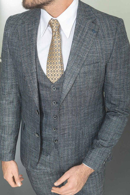 Mitchell Gray Slim Fit Notch Lapel 3 Piece Crosshatch Suit