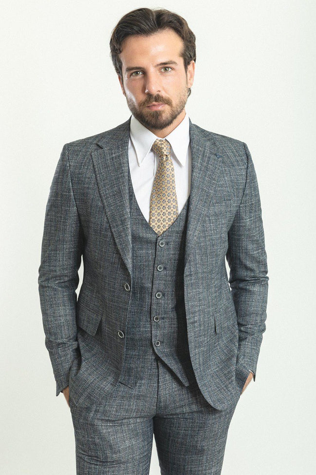 Mitchell Gray Slim Fit Notch Lapel 3 Piece Crosshatch Suit