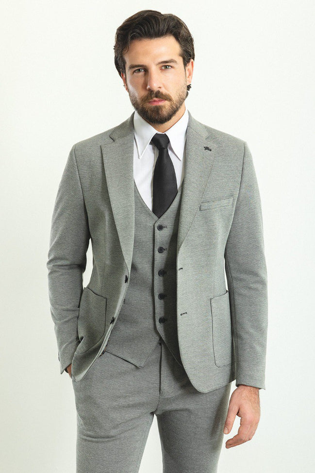 Mitchell Gray Slim Fit Notch Lapel 3 Piece Suit
