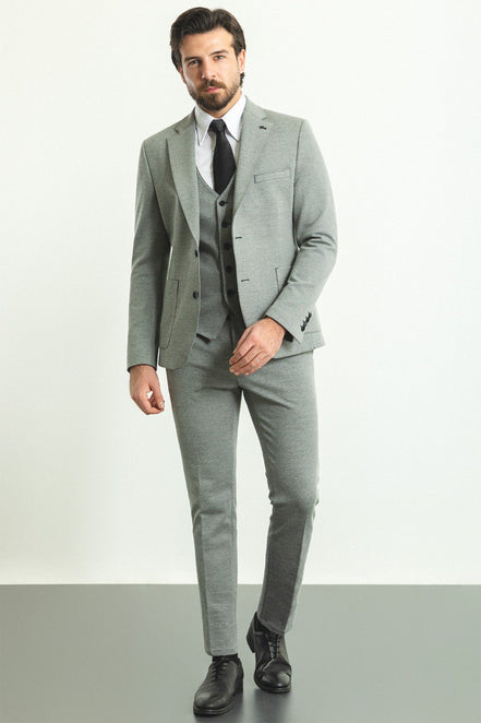 Mitchell Gray Slim Fit Notch Lapel 3 Piece Suit