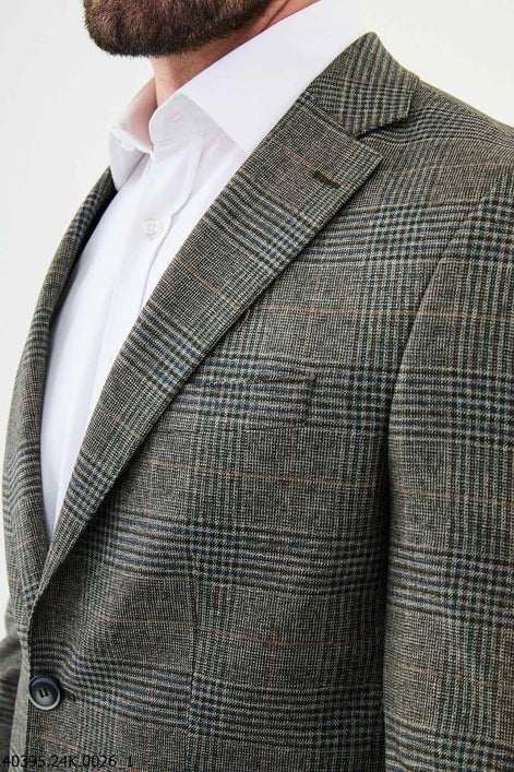 Mitchell Slim Fit Notch Lapel Khaki Plaid Blazer
