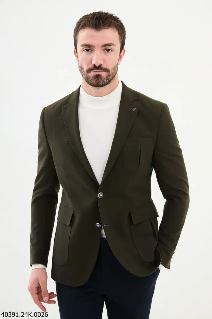 Mitchell Slim Fit Men's Khaki Wool Blazer