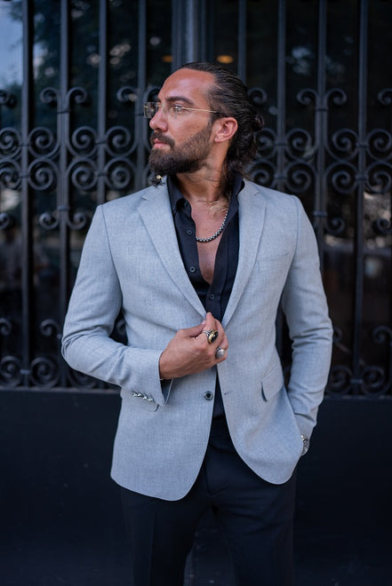 Mitchell Light Gray Slim Fit Notch Lapel Blazer