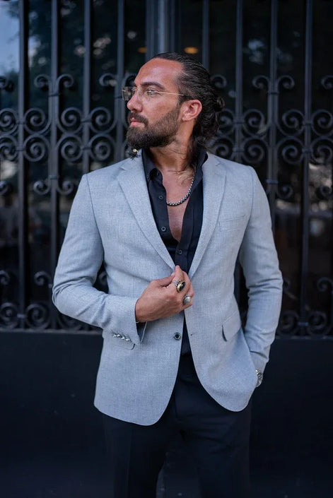 Mitchell Light Gray Slim Fit Notch Lapel Blazer
