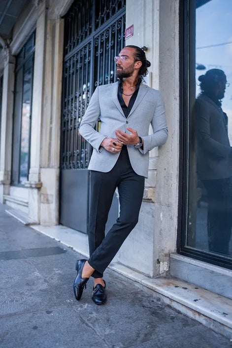 Mitchell Light Gray Slim Fit Notch Lapel Blazer